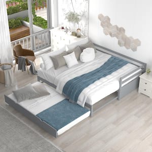 Gray Wood Frame Convertible Size Twin or Double Twin Daybed with Trundle