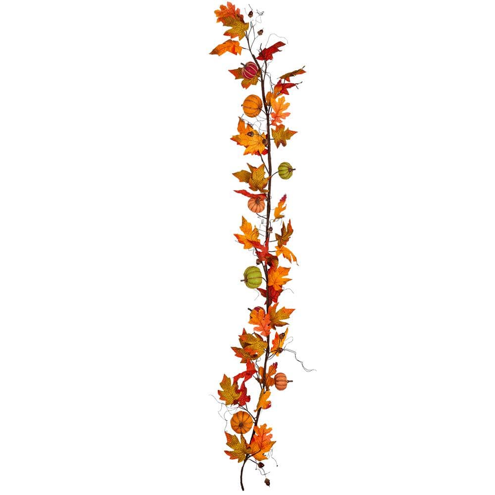 72 in. Burlap Pumpkins with Maple Leaves Garland