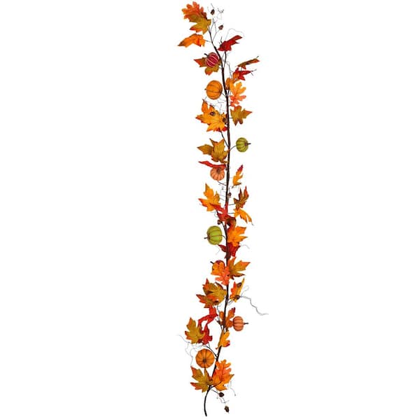 Unbranded 72 in. Burlap Pumpkins with Maple Leaves Garland