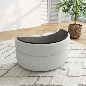 Modern Ivory Boucle Polyester Half Crescent Moon Storage Ottoman (Set of 1)