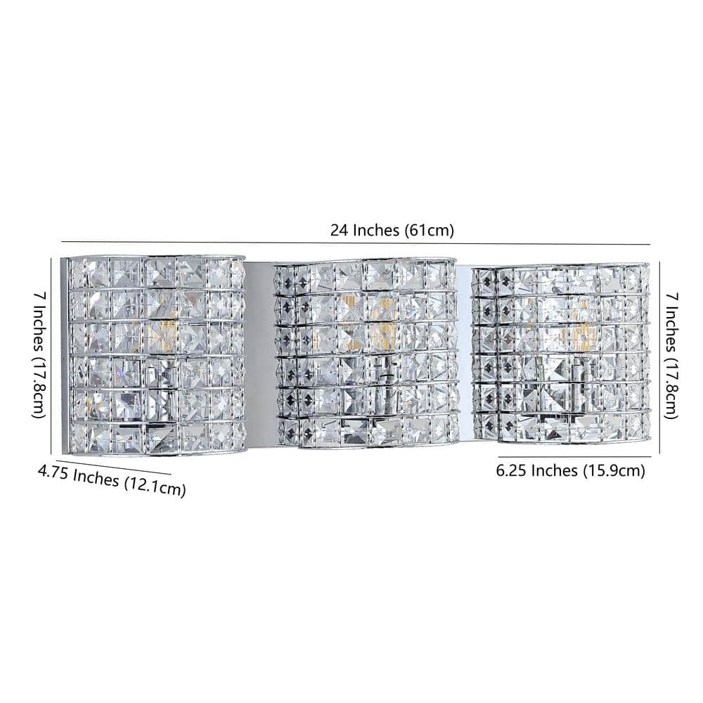 Clara Deco 24" Polished Chrome 3-Light Crystal Vanity Light