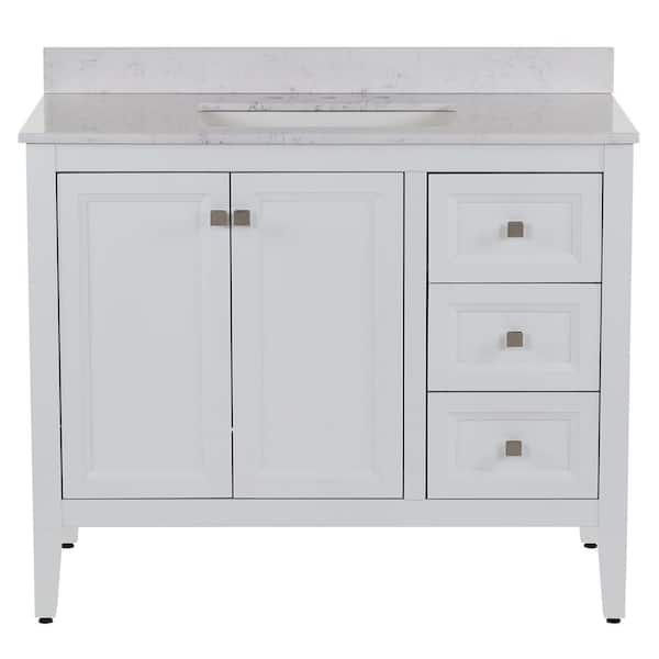 MOEN Darcy 43 in. Single Sink White Bath Vanity with Pulsar Cultured Marble Top (Assembled)