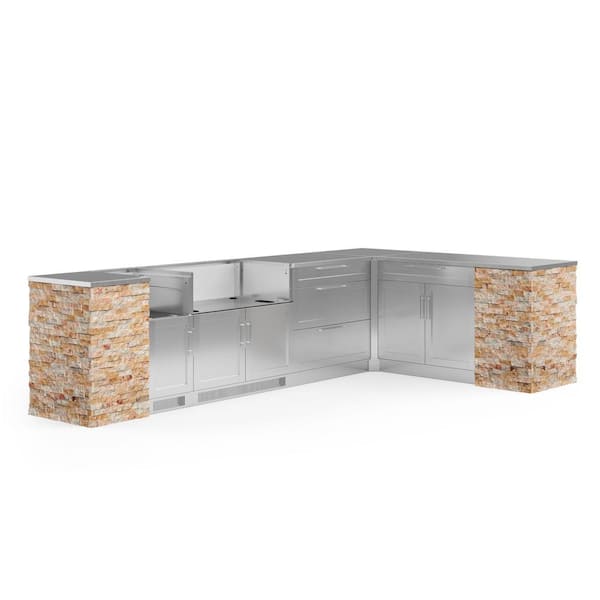 NewAge Products Signature Series 11-Piece L Shape Outdoor Kitchen Cabinet Set with 40 in. Grill Cabinet and Stainless Steel Top