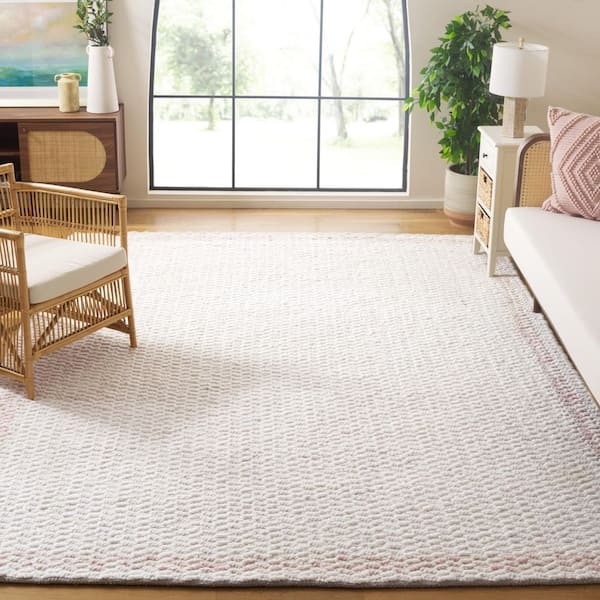 Natura 6 ft. x 9 ft. Ivory/Pink Modern Chevron Border Area Rug