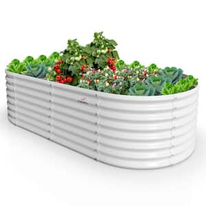 72 in. Outdoor Alloy Steel Quartz Antique White Galvanized Raised Garden Bed Oval Planter Boxes for Vegetables Flowers
