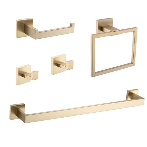 PROOX 5-Pieces Bath Hardware Set with Mounting Hardware Included in Brushed Gold