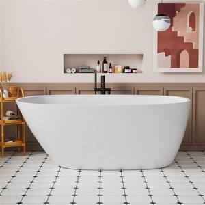 INSTER VELA 59 in. Acrylic Egg Oval Shaped Freestanding Flatbottom Top ...