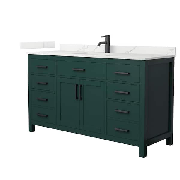 Wyndham Collection Beckett 60 in. Single Freestanding Green Bath Vanity with Giotto Quartz Top Unassembled