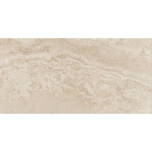 American Roma Almond 24 in. x 48 in. Matte Cross-Cut Travertine Look Porcelain Floor and Wall Tile (15.5 sq. ft./Case)