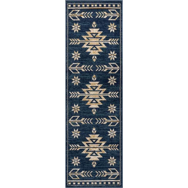 Tulsa Canton Southwestern Tribal Bohemian Blue 2 ft. 3 in. x 7 ft. 3 in. Runner Rug