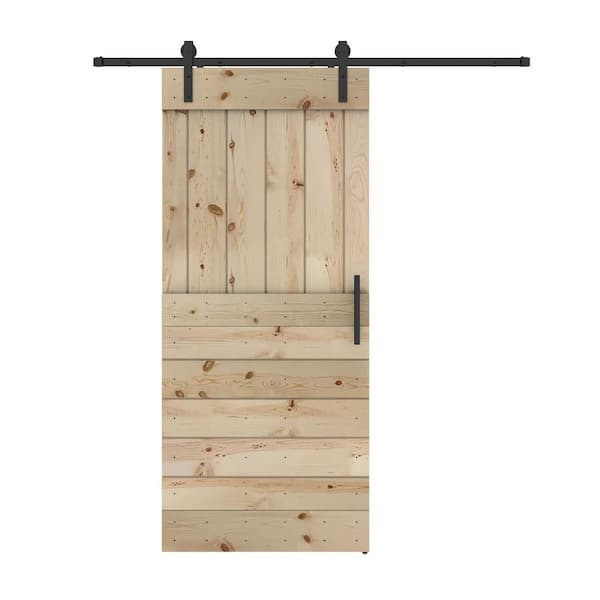 Dessliy Base Lite 28 in. x 84 in. Unfinished Pine Wood Sliding Barn Door with Hardware Kit (DIY)