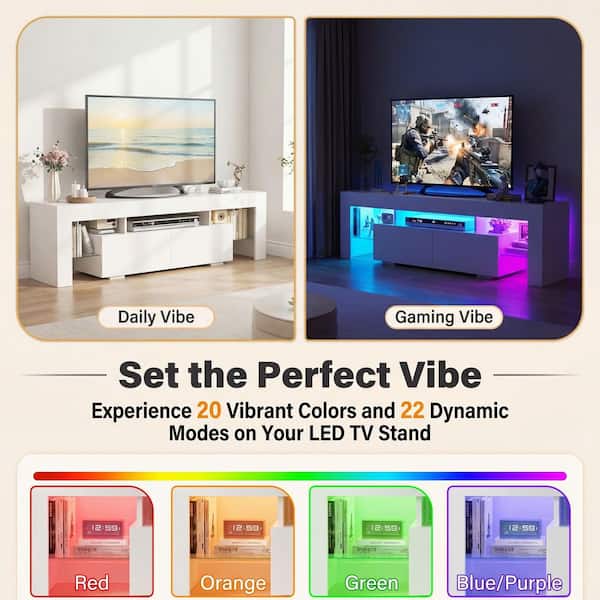 LACOO 62 in. Cyber Vibe White TV Stand Fits TV's up to 70 in
