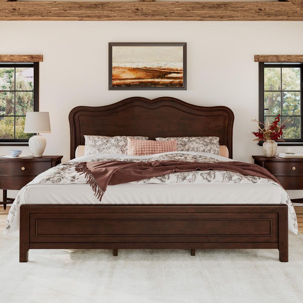 OrangeOne Retro Style Dark Walnut Brown Wood Frame King Size