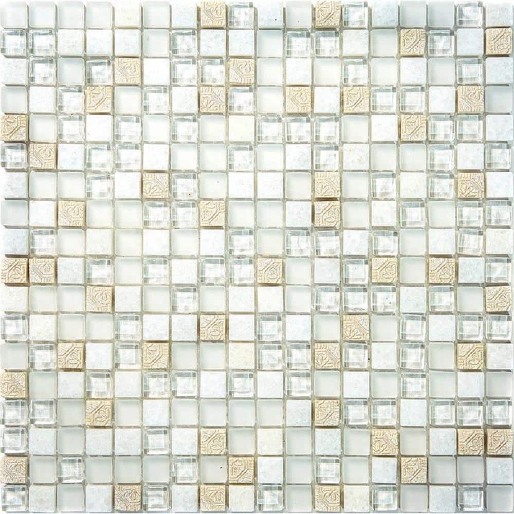 White and Gray 4 in. x 5 in. Square Polished Glass and Stone Mosaic Tile Sample (0.13 sq. ft./Piece) price history on PriceWatchPro