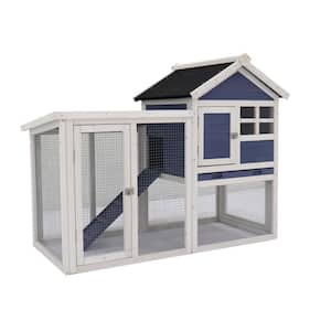 48 in. L x 24.4 in. W Blue Wooden Hen House Rabbit Hutch Poultry Cage with Slanted Asphalt Roof