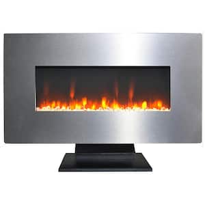 Fireside 36 in. Electric Fireplace with Multi-Color Crystal Rock Display and Metallic Stainless Steel Frame