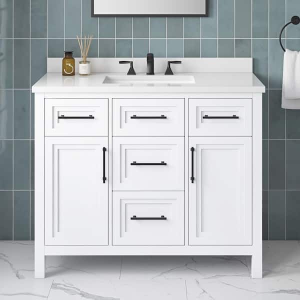 Home Decorators Collection Mayfield 42 in. Single Sink White Bath Vanity with White Engineered Stone Top (Assembled)