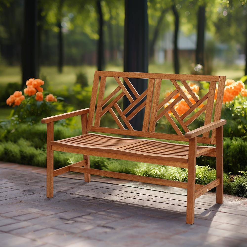 Natural Teak Finish Solid Wood Outdoor Loveseat Bench