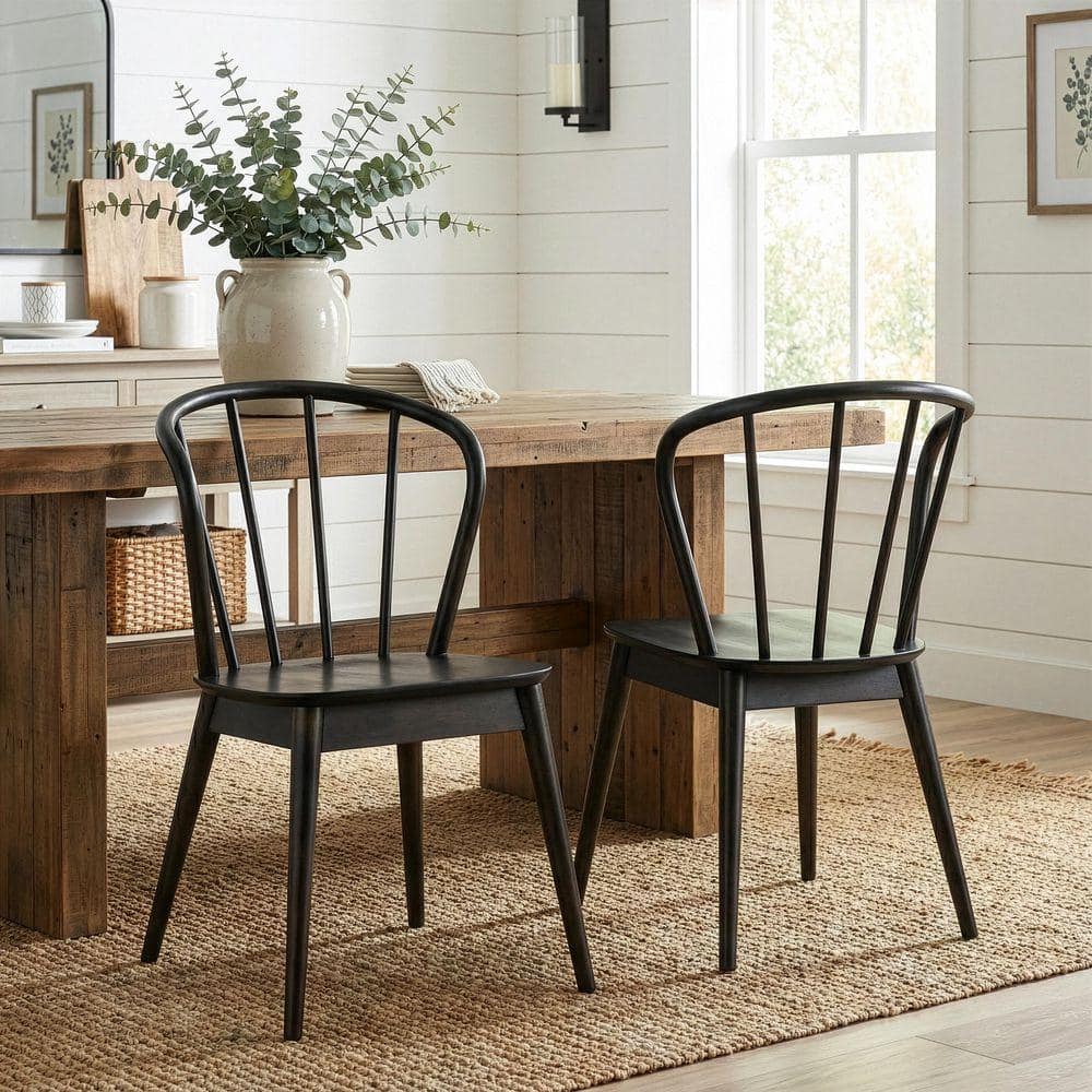 Glamour Home Azure Black Rubberwood Dining Chair with Windsor Back