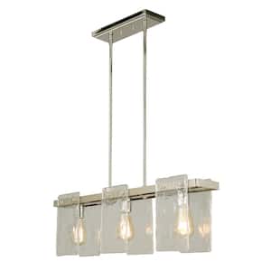 Wolter 3-Light Polished Nickel Linear Kitchen Island Pendant with Clear Sculpted Glass Shades