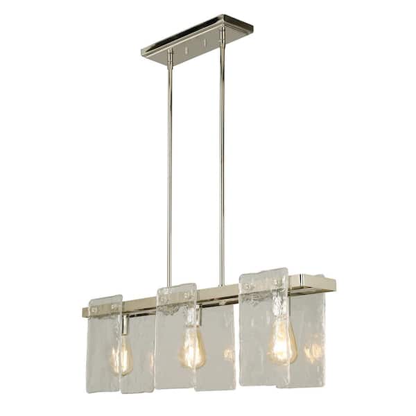 Eglo Wolter 3-Light Polished Nickel Linear Kitchen Island Pendant with Clear Sculpted Glass Shades