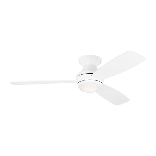 Ikon 52 in. Integrated LED Indoor Matte White Hugger Ceiling Fan with White Blades Light Kit and Remote Control