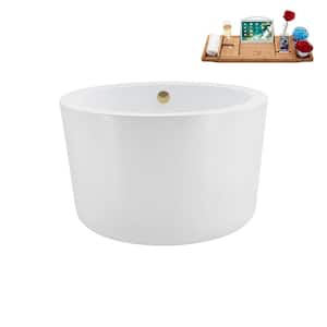 41 in. x 41 in. Acrylic Freestanding Soaking Bathtub in Glossy White with Brushed Brass Drain