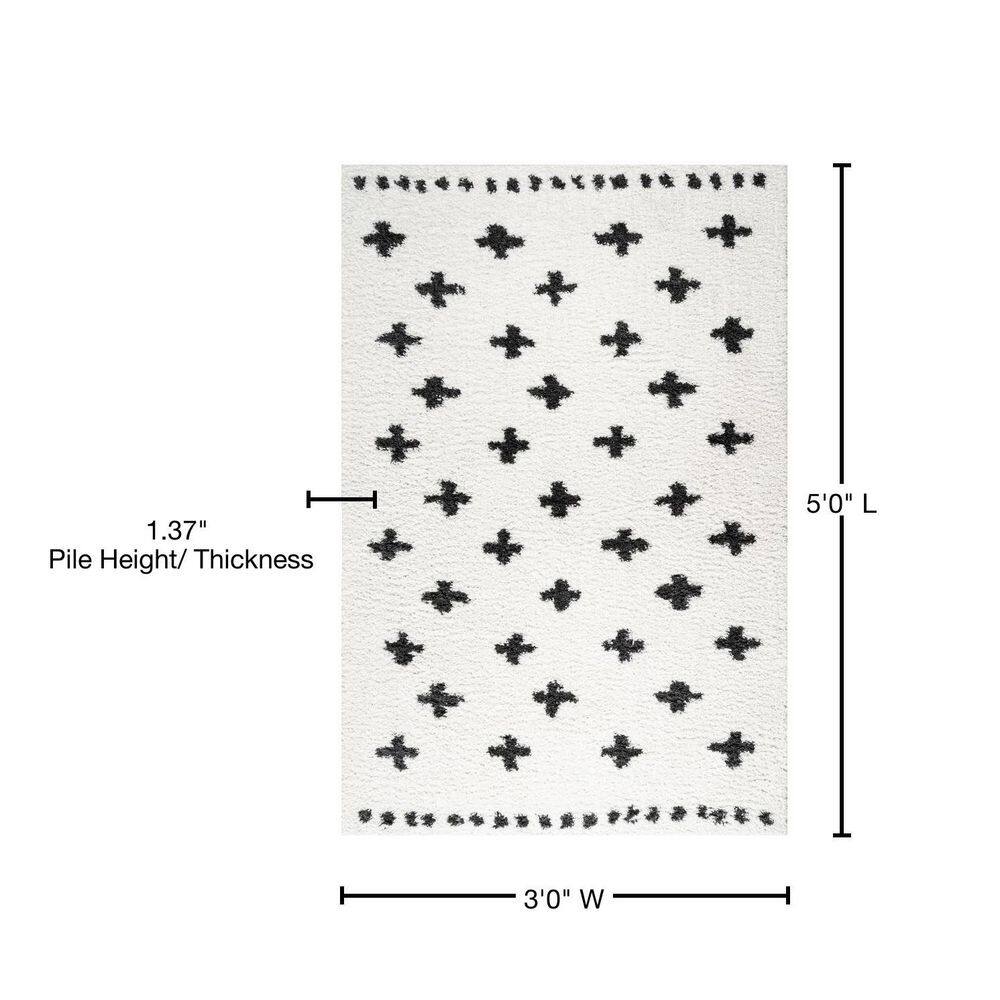 Reversible White/Black Geometric Shag Synthetic Area Rug