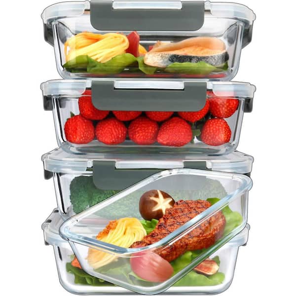 Glass Meal Prep Containers Set [5 Packs] 36 Oz with Snap Locking Lids Airtight Microwave Oven Freezer Dishwasher Safe