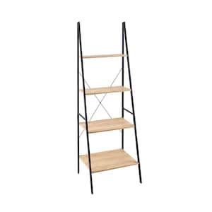 Mixed Material Storage Furniture 70.87 in. H x 20 in. D Natural 4-Shelf Ladder Bookcase