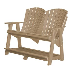 Heritage Weathered Wood Plastic Outdoor Double High Adirondack Chair
