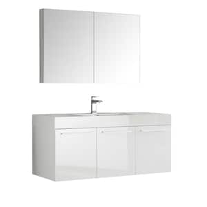 Vista 48 in. Vanity in White with Acrylic Vanity Top in White with White Basin and Mirrored Medicine Cabinet