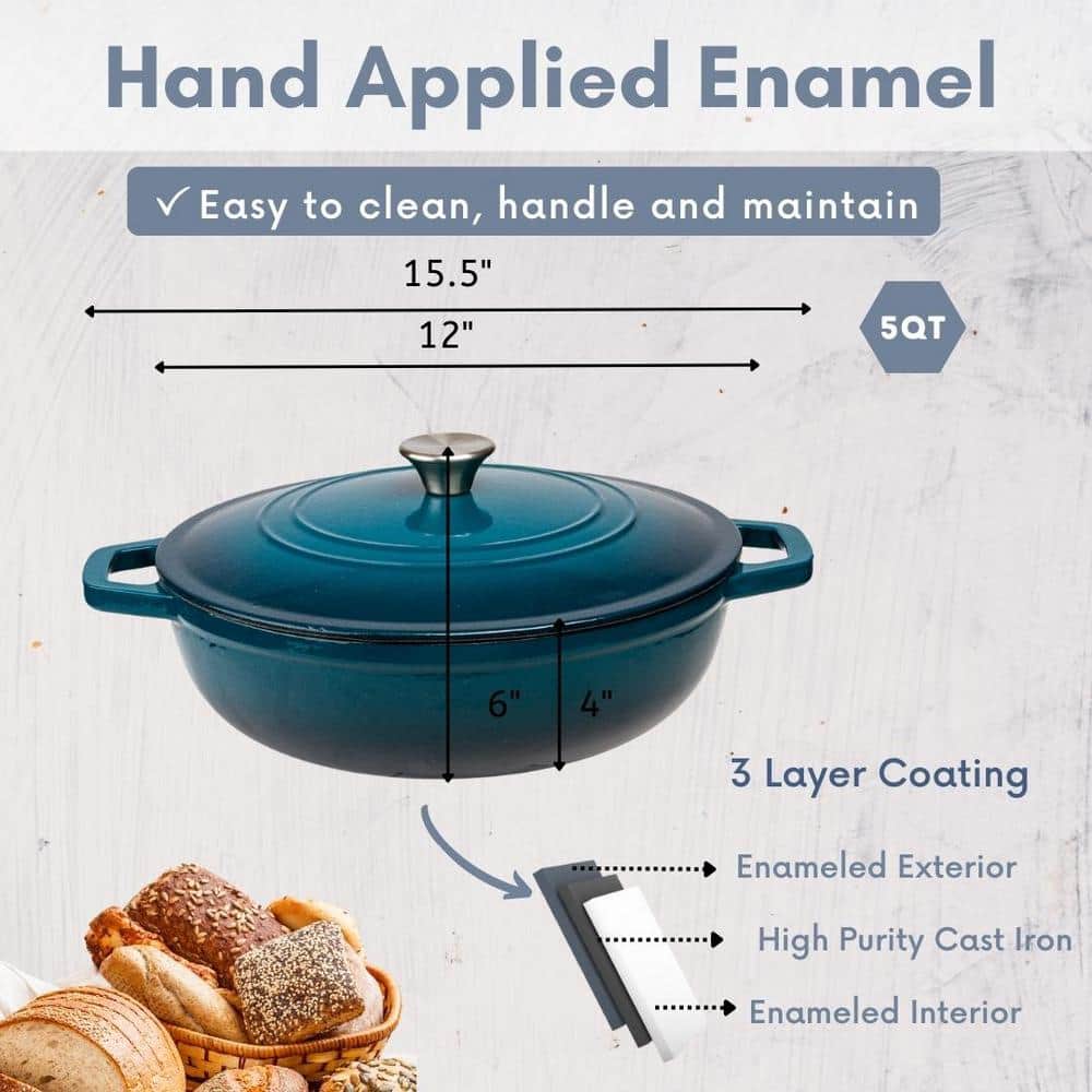 Dark Teal Enameled Cast Iron 5 Qt. Dutch Oven Braiser