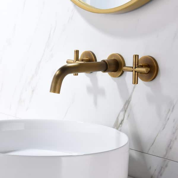 Cross Double Handle Wall Mounted Bathroom Faucet in Bronze YBX-8008FG ...