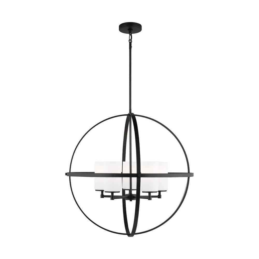 Alturas 5-Light Midnight Black Modern Hanging Globe Chandelier with Satin Etched Glass Shades price history on PriceWatchPro