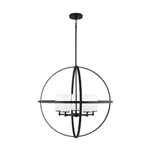 Alturas 5-Light Midnight Black Modern Hanging Globe Chandelier with Satin Etched Glass Shades