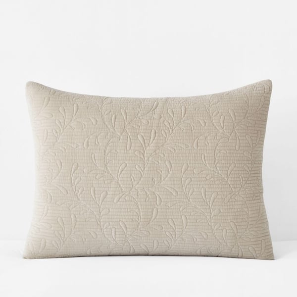 Legends Luxury Tinsley Leaf Quilted Beige Tan Cotton Standard Sham