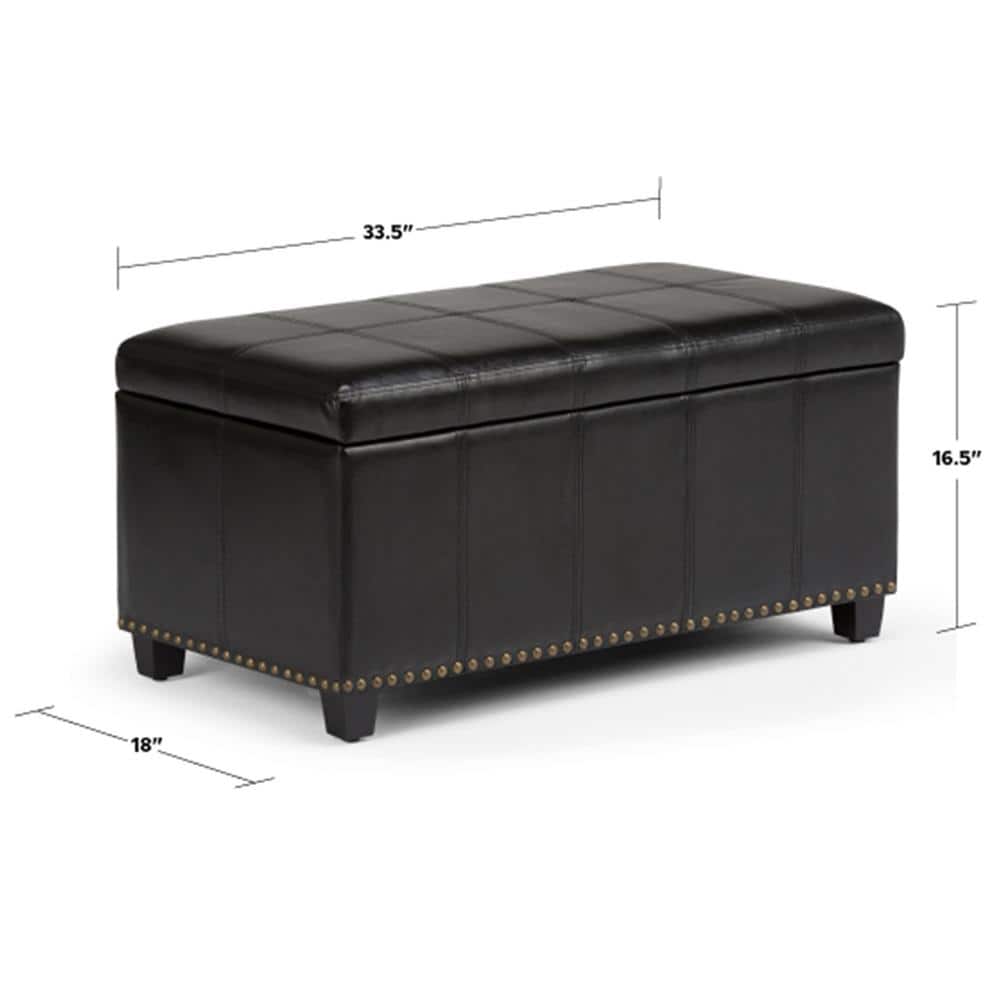 Midnight Black Traditional 33.5" Bench Ottoman with Stitched Top