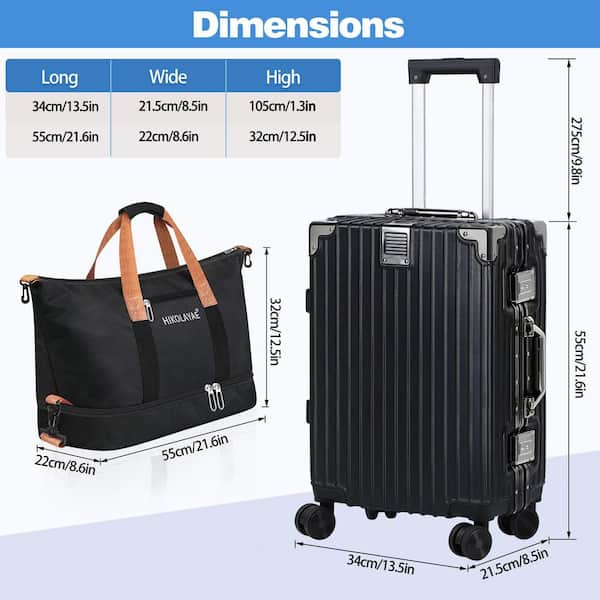 HIKOLAYAE 2 Piece Black bag ABS + Aluminum Frame Hardside Spinner
