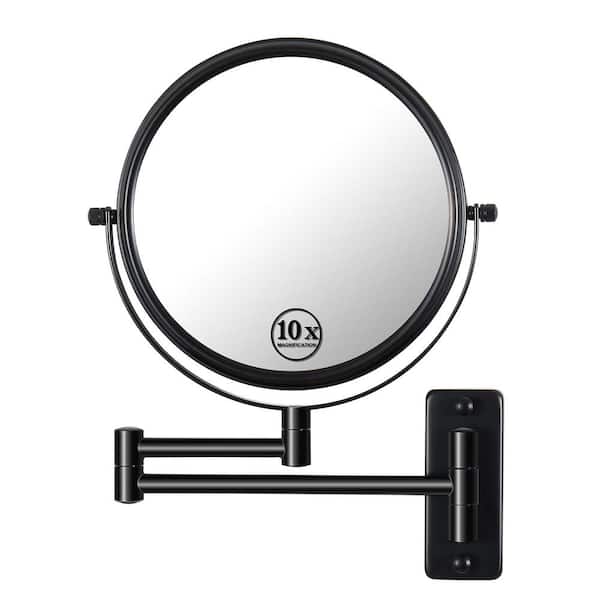 Unbranded 8 in. W x 8 in. H Round Framed Wall Bathroom Vanity Mirror in Black, 360 Rotation 10X Magnification Makeup Mirror Hotel