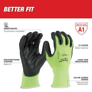 Medium High Visibility Level 1 Cut Resistant Polyurethane Dipped Work Gloves