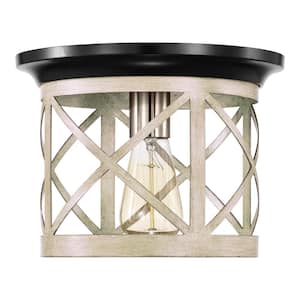 9.75 in. 1-Light Oil-Rubbed Bronze and Briarwood Finish Cage Drum Flush Mount