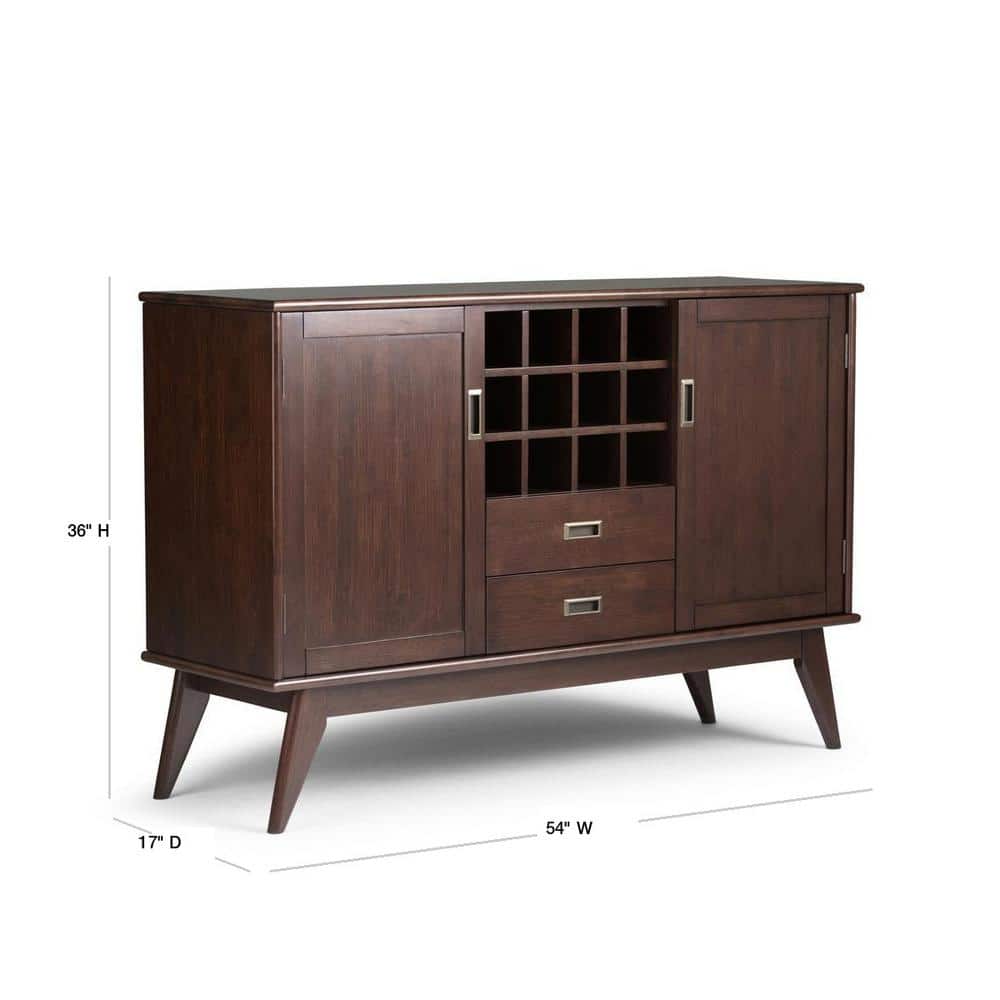 54'' Medium Auburn Brown Solid Hardwood Mid-Century Modern Sideboard