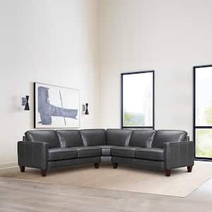 Summit 99 in. 3-piece Leather L-Shape Sectional Sofa in. Pewter