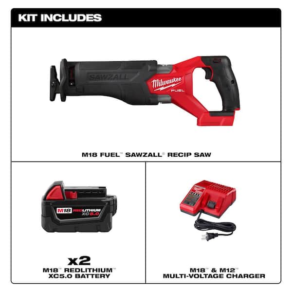 M18 FUEL GEN-2 18V Lithium-Ion Brushless Cordless SAWZALL Reciprocating Saw with Two 5.0Ah Batteries and Charger