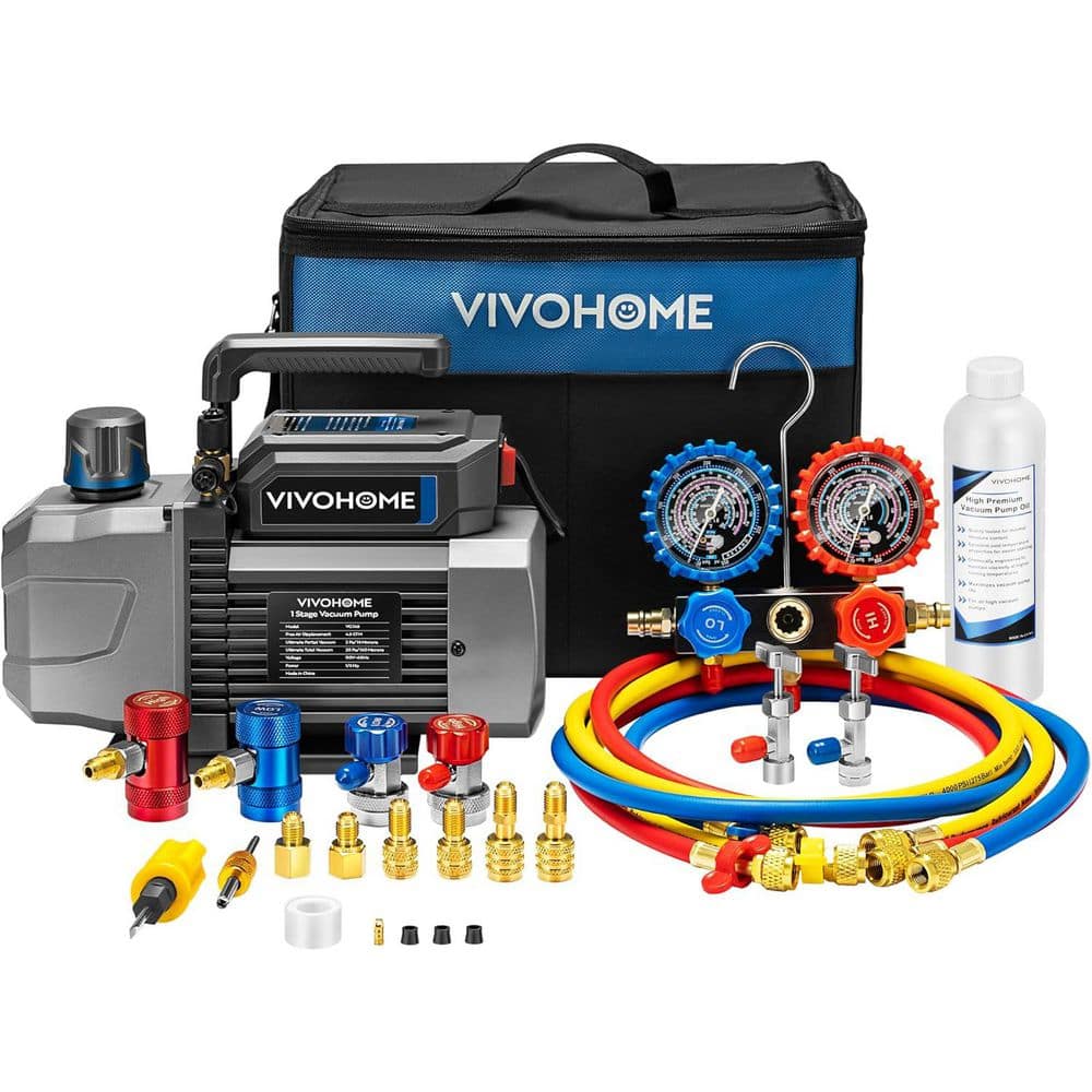1/3 HP 4.5 CFM Single Stage HVAC Vacuum Pump Kit and Manifold Gauge Set with 5 ft. Hoses, Sparkless Motor price history on PriceWatchPro