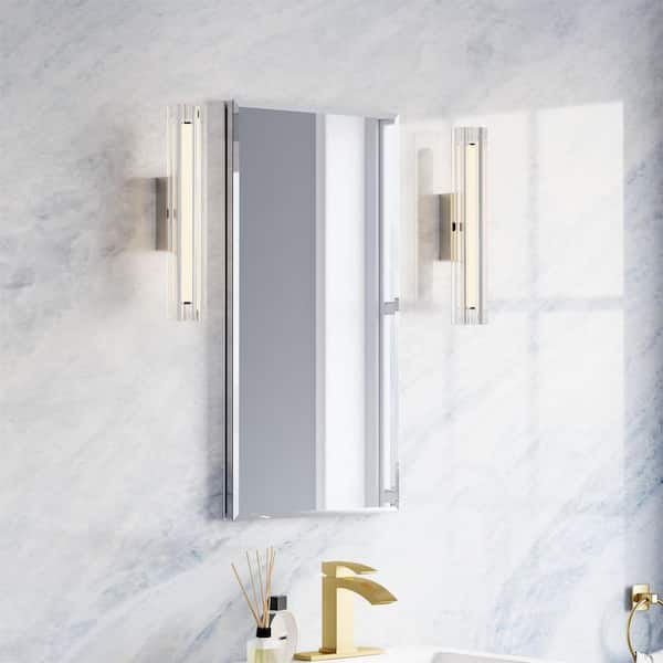 ROSA 16 in. W x 30 in. H Rectangular Aluminum Tri-View Beveled-Edge Medicine Cabinet with Mirror, Soft-Close BLUM Hinge