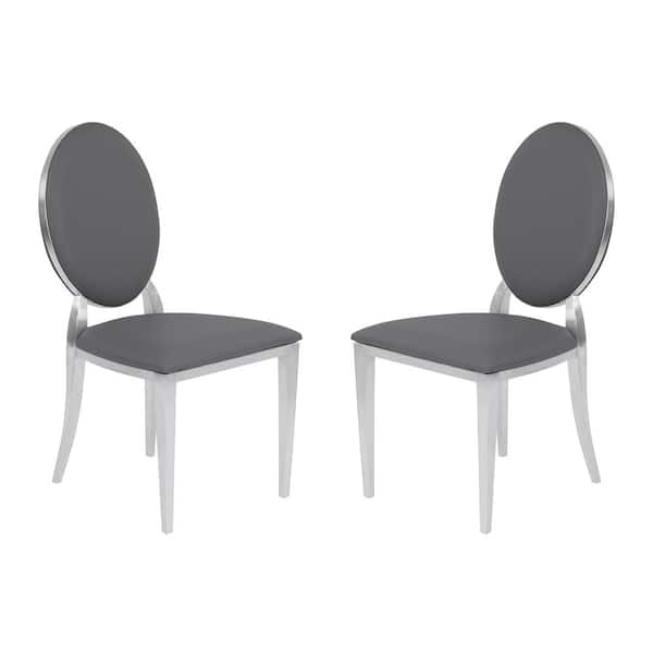 Armen Living Cielo 38 in. Gray Faux Leather and Brushed Stainless Steel Contemporary Dining Chair (Set of 2)