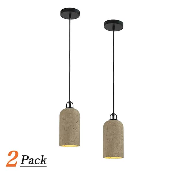 1-Light 5" Natural Yellow Modern Farmhouse Travetine Pendant Light Coastal Cylinder Hanging Light For Dining Room(2Pack)
