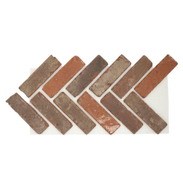 Old Mill Brick 28 in. x 12.5 in. x 0.5 in. Brickwebb Herringbone Escalante Thin Brick Sheets (Box of 5-Sheets)